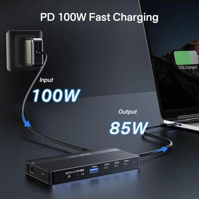 Alt view image 6 of 7 - USB C Docking Station Dual Monitor,14 in 1 USB C Hub,Laptop Dock Dual Monitor with 2 HDMI 4K@60HZ, 5 * 10Gbps USB,PD 100W,Ethernet, SD/TF Card Reader,3.5mm Audio for Dell/HP/Lenovo ThinkPad/Surface