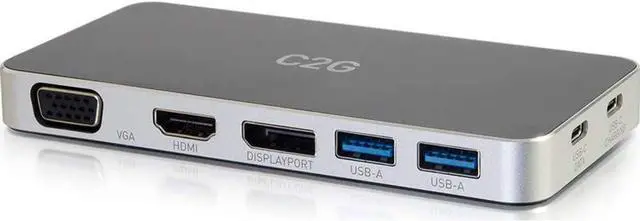 Main image of C2G Docking Station, USB C Docking Station with HDMI, DisplayPort, and VGA, Compatible with USB-C & Thunderbolt 3 Laptops, Black, Cables to Go 28844