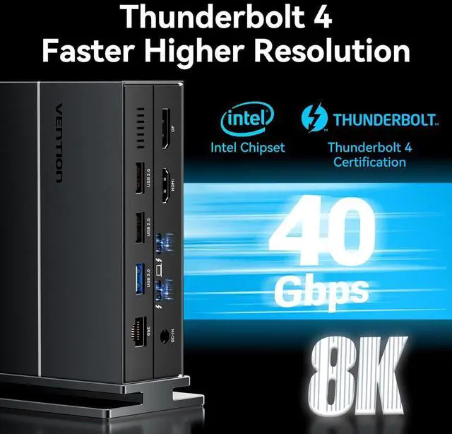 Alt view image 4 of 7 - VENTION 8K 14-in-1 Thunderbolt 4 Docking Station Triple Monitors with 135W Power Adapter 40Gbps USB-C Docking Station for MacBook Pro/Air, Thunderbolt 4/3 Windows PC (8K HDMI DP, 3xUSB 3.2, Ethernet)