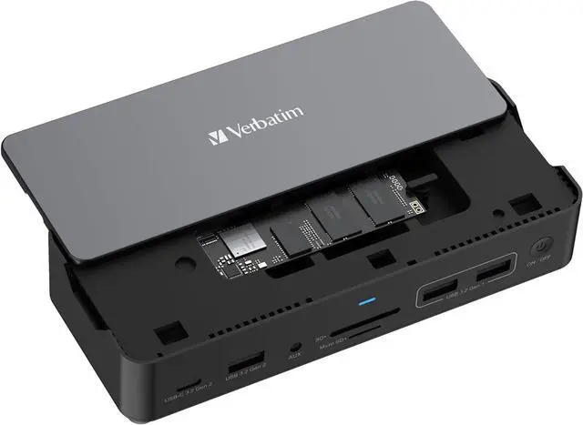 Alt view image 2 of 6 - Verbatim USB-C Pro Docking Station, 15-in-1 Hub with Integrated SSD, Multiport Adapter to HDMI 4K and 8K, USB-A and USB-C, PD 80W, AUX, Card Reader, for Mac/Windows Laptop and Co