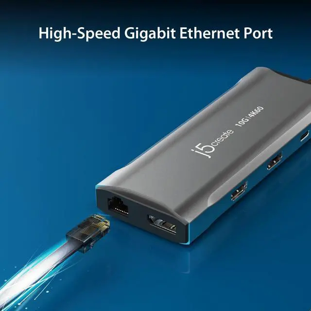 Alt view image 7 of 7 - j5create USB C 4K Triple Display Hub - 4K HDMI x2, 4K DP, 2 USB-A and USB-C 10Gbps, PD 100W, Ethernet, SD 4.0 Card Reader | for XPS, Surface Pro (JCD397)