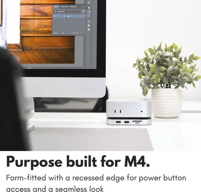 Alt view image 3 of 7 - Macally Mac mini M4 Dock and Stand Hub with (3) USB-A 2.0 Ports, NVMe/SATA SSD Enclosure, SD/MicroSD Card Readers, AUX, 4K HDMI 60hz for Mac mini M4/Pro 2024
