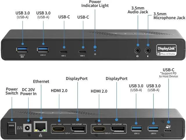 Alt view image 2 of 4 - CODi Dual 4K Universal Docking Station