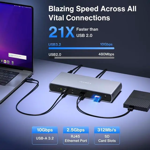 Alt view image 7 of 7 - iVANKY Thunderbolt 5 Dock FusionDock Pro 3 Docking Station 11-in-1 Hub Single 8K, Dual 6K@60Hz for MacBook M1/M2/M3/M4 Pro/Max, Triple Display for Windows TB5/4, 180W Power, 120Gbps, 2.5GbE