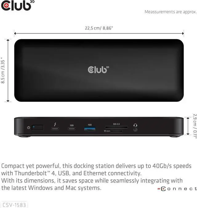 Alt view image 4 of 7 - Club 3D CSV-1583 Thunderbolt 4 Certified 16-in-1 Docking Station- with 40Gbps Data and Video, 4 Display Output, Ethernet RJ45 2.5Gbps