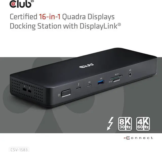 Alt view image 7 of 7 - Club 3D CSV-1583 Thunderbolt 4 Certified 16-in-1 Docking Station- with 40Gbps Data and Video, 4 Display Output, Ethernet RJ45 2.5Gbps