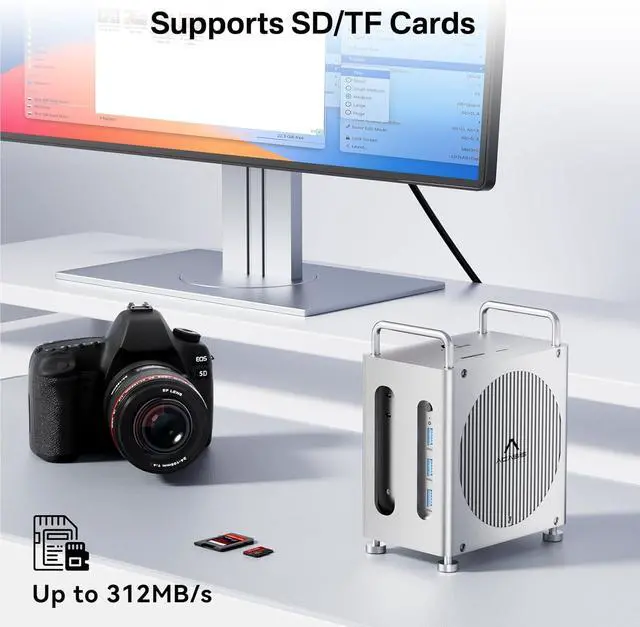 Alt view image 7 of 7 - ACASIS 40Gbps Mac mini M4 Dock with Dual-Bay NVMe SSD Enclosure, 11-1 Workstation for Mac mini M4 and M4 Pro, Docking Station with DP 4K60Hz, 3XUSB-A10G, PD 30W, SD/TF4.0, Support Dual SSD B+M M-Key