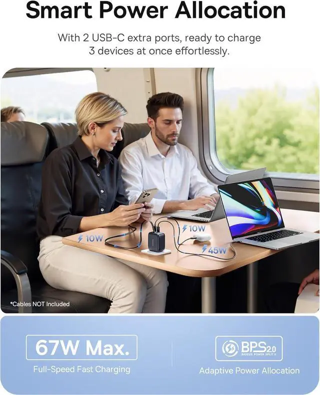 Alt view image 4 of 7 - Baseus Enercore CJ11 Retractable USB C Charger, 67W 3 in 1 Fast Charging Block with Foldable Plug, PD/PPS for Galaxy S25/iPhone 16/15 Series/MacBook Air/Airpods 4