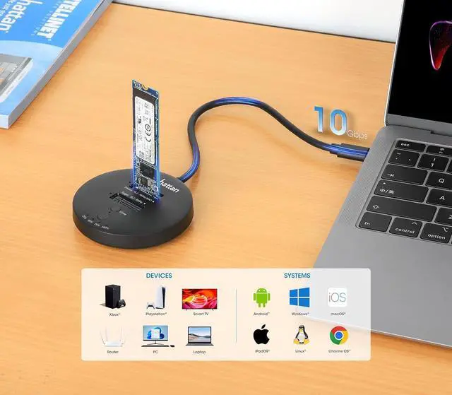 Alt view image 2 of 7 - Dual-Bay M.2 NVMe Clone SSD Docking Station