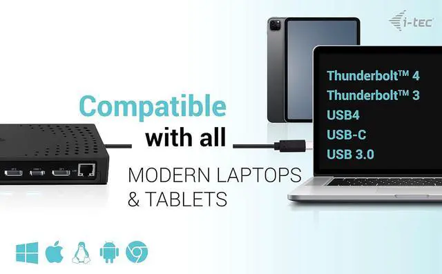 Alt view image 6 of 7 - i-tec USB 3.0 / USB-C/Thunderbolt, 3x 4K Docking Station Gen 2 + Power Delivery 100W