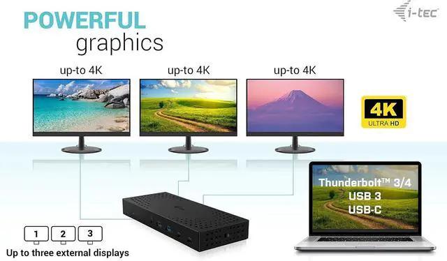 Alt view image 7 of 7 - i-tec USB 3.0 / USB-C/Thunderbolt, 3x 4K Docking Station Gen 2 + Power Delivery 100W