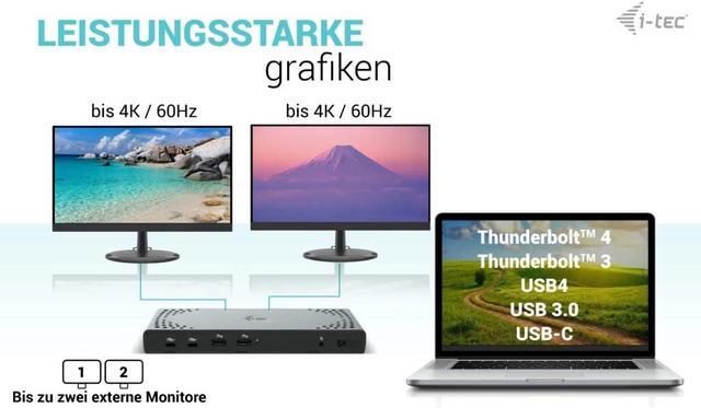 Alt view image 5 of 7 - I-TEC USB-A/C TB Dual Dock Dual Display Dock PD 100 W