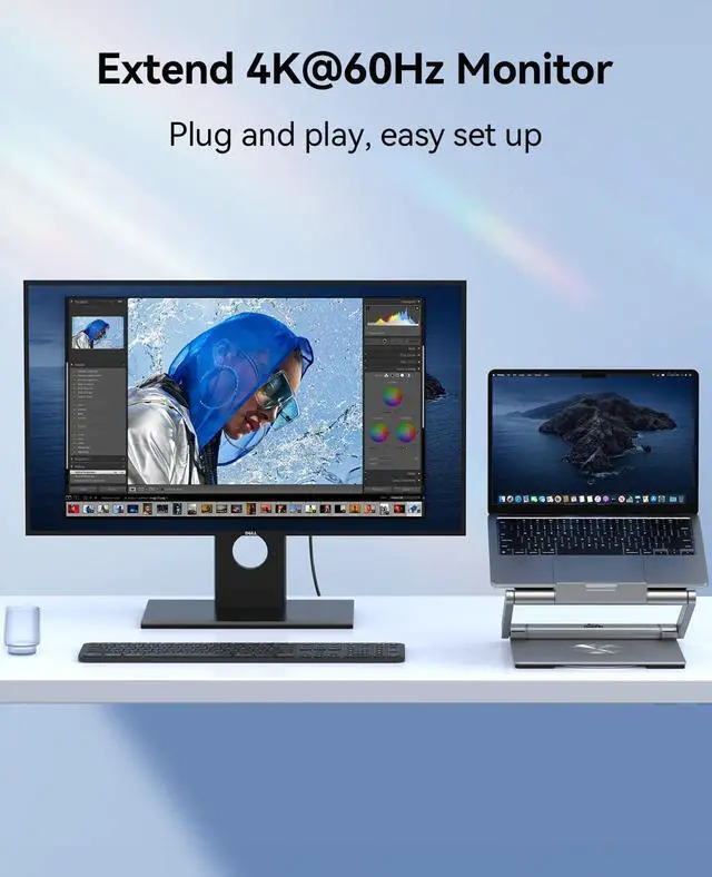 Alt view image 3 of 7 - Laptop Docking Station Stand 4K@60Hz for MacBook Pro/Air M3/M4, Dell/HP/Surface/Lenovo/Chromebook, Laptop USB Hub Stand with HDMI, 3 USB, Ethernet, PD 3.0, Adjustable Dock with 360° Rotate Base