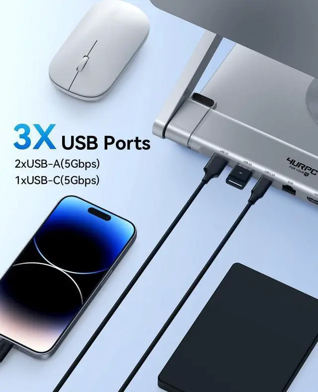 Alt view image 4 of 7 - Laptop Docking Station Stand 4K@60Hz for MacBook Pro/Air M3/M4, Dell/HP/Surface/Lenovo/Chromebook, Laptop USB Hub Stand with HDMI, 3 USB, Ethernet, PD 3.0, Adjustable Dock with 360° Rotate Base