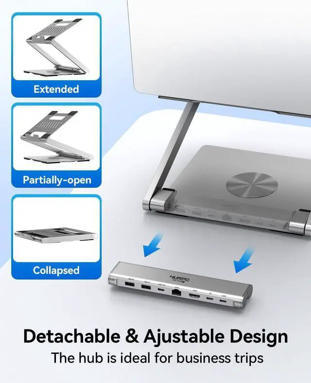 Alt view image 5 of 7 - Laptop Docking Station Stand 4K@60Hz for MacBook Pro/Air M3/M4, Dell/HP/Surface/Lenovo/Chromebook, Laptop USB Hub Stand with HDMI, 3 USB, Ethernet, PD 3.0, Adjustable Dock with 360° Rotate Base