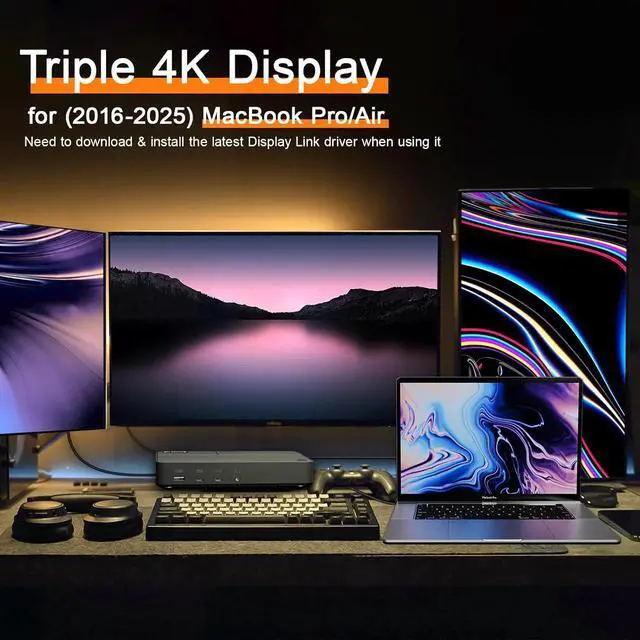 Alt view image 3 of 7 - DisplayLink Docking Station 3 Monitors with 130W Power Supply,15 in 1 USB C Triple 4K Display Dock for M1 M2 M3 M4 Thunderbolt MacBook Pro/Air and USB-C/A Port Windows Laptops (3 HDMI, 2 DP)