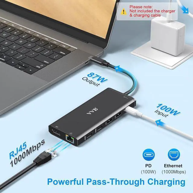 Alt view image 6 of 6 - Docking Station Dual Monitor HDMI for Dell/Lenovo/HP Laptop Docking Station USB C Hub Multiport Adapter Dongle Dock USB C to 2 HDMI 4K+DisplayPort+Ethernet+4USB+2USB C+100W PD Charger+SD/TF+Audio