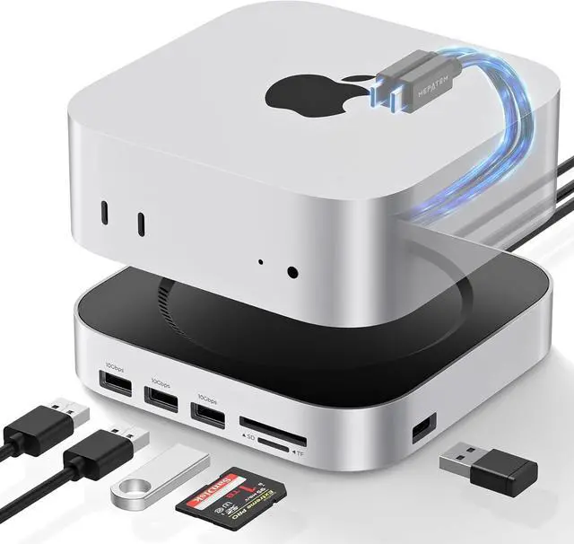 Main image of Mac mini M4 Dock, 9 +1 in 1 Mac mini M4 Hub, SSD & Host Dual Ports with 20 Gbps Mac mini M4 Dock Station with 6xUSB A, SD/TF Card Reader with 2280 NVMe SSD for Mac mini M4, Mac mini M4 Pro