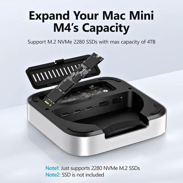 Alt view image 5 of 7 - Mac mini M4 Dock, 9 +1 in 1 Mac mini M4 Hub, SSD & Host Dual Ports with 20 Gbps Mac mini M4 Dock Station with 6xUSB A, SD/TF Card Reader with 2280 NVMe SSD for Mac mini M4, Mac mini M4 Pro