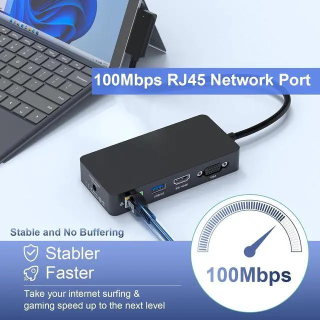 Alt view image 7 of 7 - Microsoft Surface Dock Dual Display 4K HDMI+VGA, 11 in 1 Surface Docking Station with Power Supply for Microsoft Surface Pro 10/9/8/X/7/6/5/4/3, Laptop 6/5/4/3/2/1,Laptop Go 3/2/1,Surface Book 3/2/1