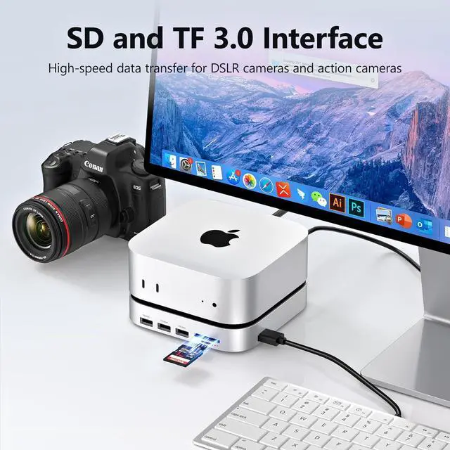 Alt view image 7 of 7 - Mac mini M4 Dock, 9 +1 in 1 Mac mini M4 Hub, SSD & Host Dual Ports with 20 Gbps Mac mini M4 Dock Station with 6xUSB A, SD/TF Card Reader with 2280 NVMe SSD for Mac mini M4, Mac mini M4 Pro