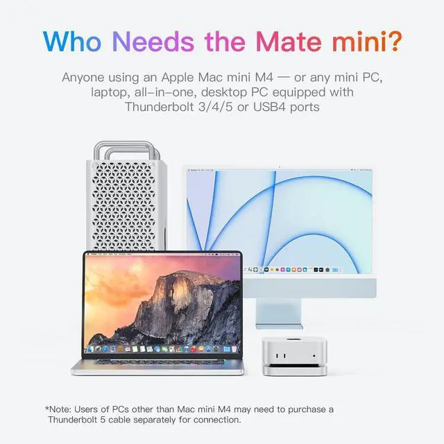 Alt view image 3 of 7 - Mate Mini-A for Mac mini M4 Dock, Aluminum Alloy Stand with Dual M.2 PCle SSD Solts (up to 8TB*2), Thunderbolt5*1USB-A 3.0 * 22.5G LAN*1SD4.0 * 1Type-C(PD3.0)*1, Audio Jack - Silver