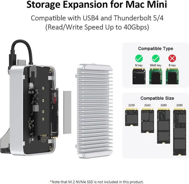 Alt view image 6 of 7 - Mac mini M4 2024 Dock Stand, 40Gbps USB4 M.2 NVMe SSD Enclosure, Compatible withThunderbolt 4/5, 10Gbps USB Docking Station with SD4.0 Card Reader