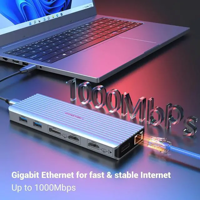 Alt view image 6 of 7 - 11 in 1 Docking Station, OTAITEK USB C HUB Dual 4K@60Hz Video Outputs Dual Monitor,(3 USB 3.2 10 Gb/s, 2 HDMI, 2 DP, 100W PD, Gigabit Ethernet & Audio) for Laptop