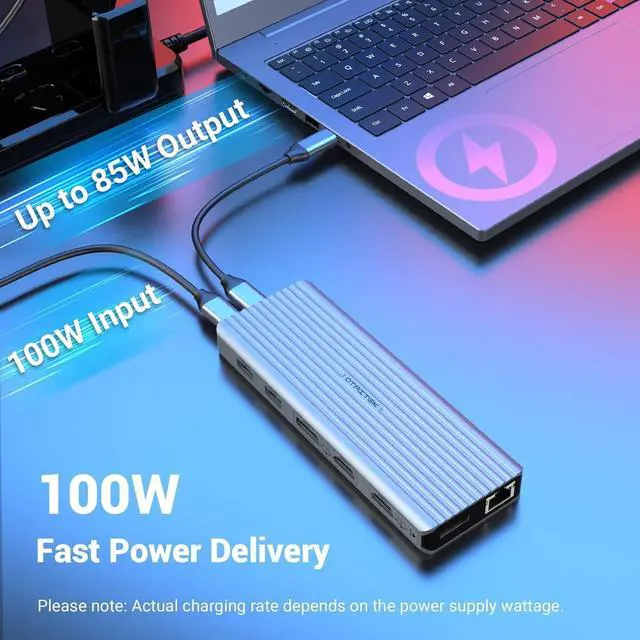 Alt view image 5 of 7 - 11 in 1 Docking Station, OTAITEK USB C HUB Dual 4K@60Hz Video Outputs Dual Monitor,(3 USB 3.2 10 Gb/s, 2 HDMI, 2 DP, 100W PD, Gigabit Ethernet & Audio) for Laptop