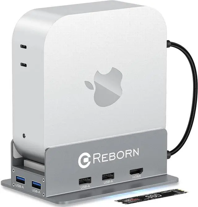 Main image of Reborn Mac mini M4 Dock & Stand with NVMe SSD Enclosure, Mac Mini M4 Hub with 4K60Hz HDMI, 4K60Hz DP, 5G USB A*2, USB A 2.0*2, TF/SD Card Reader 9-in-1 USB Hub for Mac mini M4,Mac mini M4 Pro - Silver