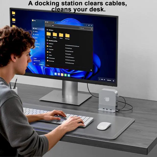 Alt view image 7 of 7 - Reborn Mac mini M4 Dock & Stand with NVMe SSD Enclosure, Mac Mini M4 Hub with 4K60Hz HDMI, 4K60Hz DP, 5G USB A*2, USB A 2.0*2, TF/SD Card Reader 9-in-1 USB Hub for Mac mini M4,Mac mini M4 Pro - Silver