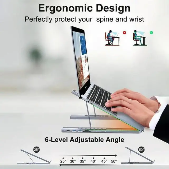 Alt view image 7 of 7 - 8-in-1 USB-C Laptop Stand, 8 in 1 USB C Laptop Docking Station Stand, Universal Laptop Desk Dock with USB c Hub Multiport Adapter, Include 4k Hdmi, 4 USB, PD 100w, SD/TF Card Slots (5-in1)