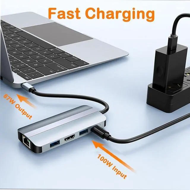 Alt view image 4 of 6 - USB C Docking Station, 9 in 1 Type C Hub with 4K Display HDMI, 87W PD Charging, USB 3.0/2.0, Ethernet, Multiple Adapter Dongle Dock for HP/Dell/Lenovo/Surface Laptop