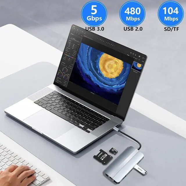 Alt view image 5 of 6 - USB C Docking Station, 9 in 1 Type C Hub with 4K Display HDMI, 87W PD Charging, USB 3.0/2.0, Ethernet, Multiple Adapter Dongle Dock for HP/Dell/Lenovo/Surface Laptop