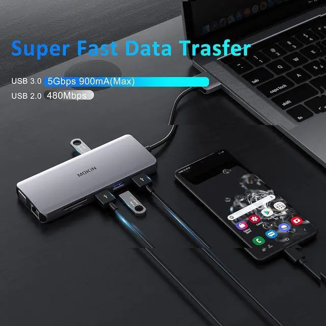 Alt view image 5 of 7 - MacBook Pro Docking Station Dual Monitor HDMI Adapter,12 in 1 USB C Adapters for MacBook Pro Air Mac HDMI Dock Dongle Dual USB C to DualHDMI VGA Ethernet AUX 4USB SD/TF100W PD