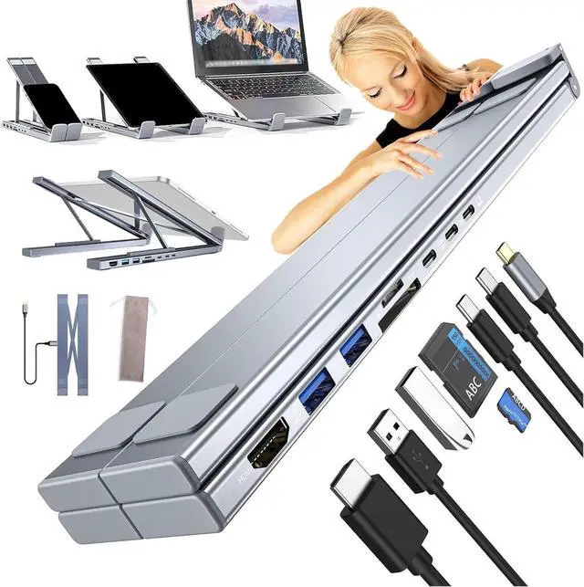 Main image of Civilizek 8-in-1 USB-C Laptop Stand, Miraclew Laptop Stand, 2025 New Upgraded Laptops Stands Docking Station, with 4k HDMI, 2 USB 3.0, Pd 100w, Universal for Home, Corporate Desks, and Cafés (8 in 1)