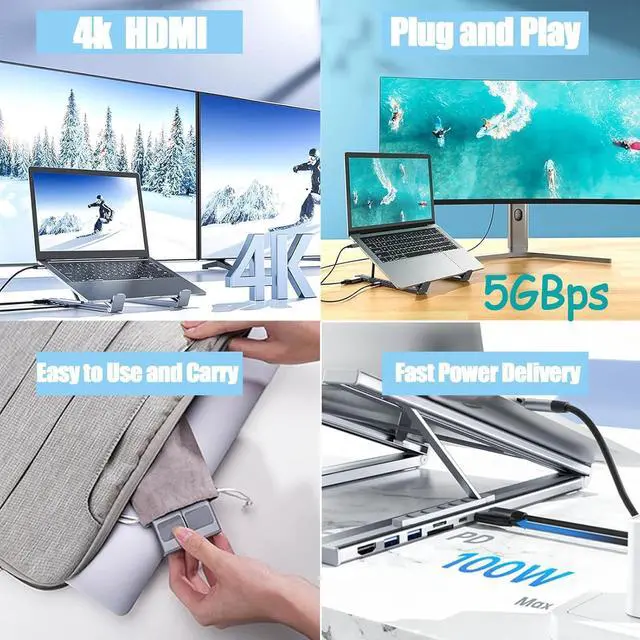 Alt view image 4 of 7 - Civilizek 8-in-1 USB-C Laptop Stand, Miraclew Laptop Stand, 2025 New Upgraded Laptops Stands Docking Station, with 4k HDMI, 2 USB 3.0, Pd 100w, Universal for Home, Corporate Desks, and Cafés (8 in 1)