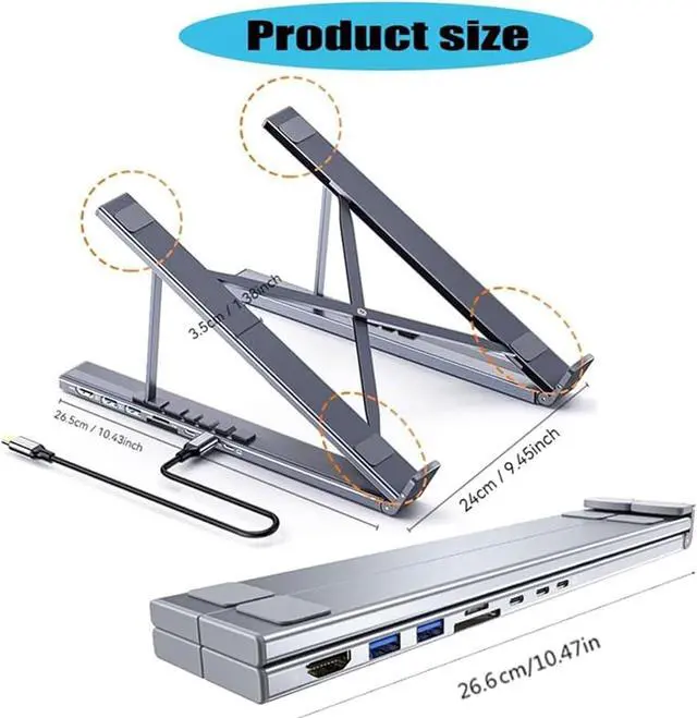 Alt view image 7 of 7 - Civilizek 8-in-1 USB-C Laptop Stand, Miraclew Laptop Stand, 2025 New Upgraded Laptops Stands Docking Station, with 4k HDMI, 2 USB 3.0, Pd 100w, Universal for Home, Corporate Desks, and Cafés (8 in 1)