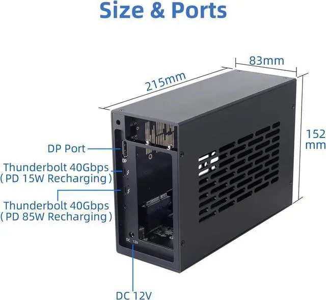 Alt view image 3 of 6 - Thunderbolt 3/4 USB4 PCIe Expansion Chassis, External Enclosure with Two PCI Express Slot for Laptops/NUC PD 85W Recharging (MK-T2L)