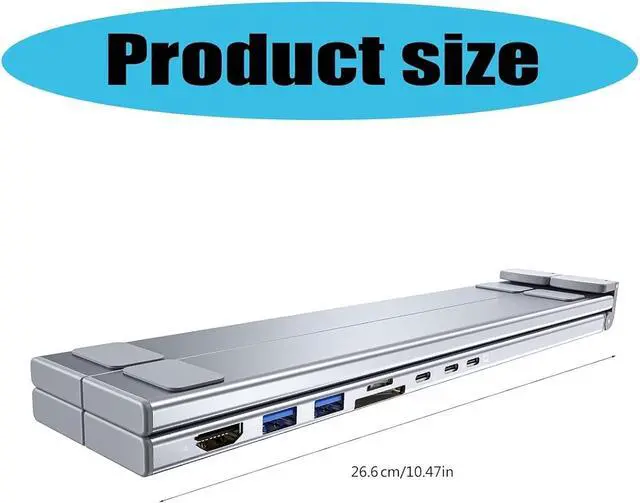 Alt view image 2 of 6 - 8-in-1 USB-C Laptop Stand with Docking Station  Ergonomic Adjustable Laptop Riser with 2 USB 3.1, 4K HDMI, 100W PD Charging, Portable Aluminum Laptop Holder for Desk & Travel(8 in1)