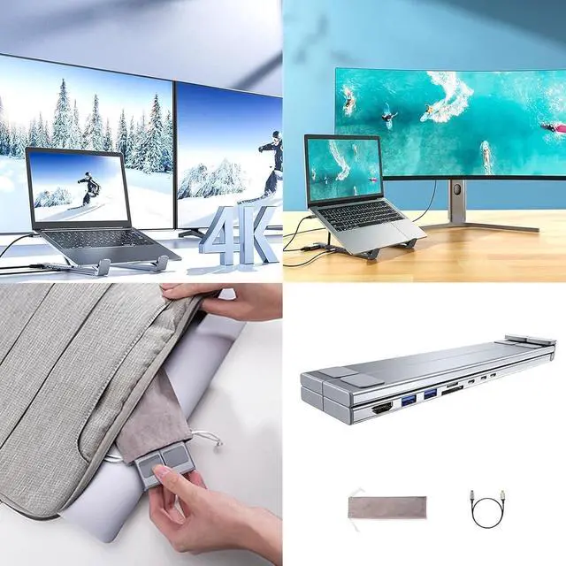 Alt view image 6 of 6 - 8-in-1 USB-C Laptop Stand with Docking Station  Ergonomic Adjustable Laptop Riser with 2 USB 3.1, 4K HDMI, 100W PD Charging, Portable Aluminum Laptop Holder for Desk & Travel(8 in1)