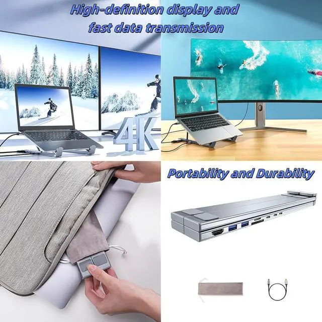 Alt view image 3 of 7 - 8-in-1 USB-C Laptop Stand, 2025 New Upgraded Laptop Stand Docking Station,Portable All-in-One 8-Port,Type C Hubs Adapter with 4K HDMI, 2 USB 3.0,Pd 100w, Plug and Play for Office,School,Home (8-in-1)