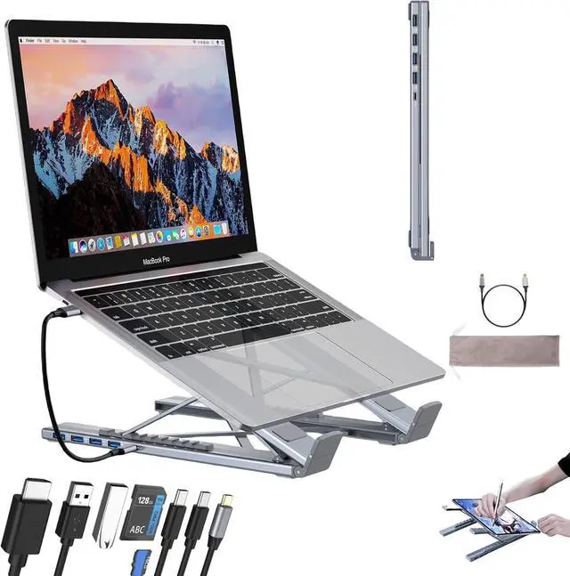 Main image of 8-in-1 USB-C Laptop Stand, 2025 New Upgraded Laptop Stand Docking Station,Portable All-in-One 8-Port,Type C Hubs Adapter with 4K HDMI, 2 USB 3.0,Pd 100w, Plug and Play for Office,School,Home (8-in-1)