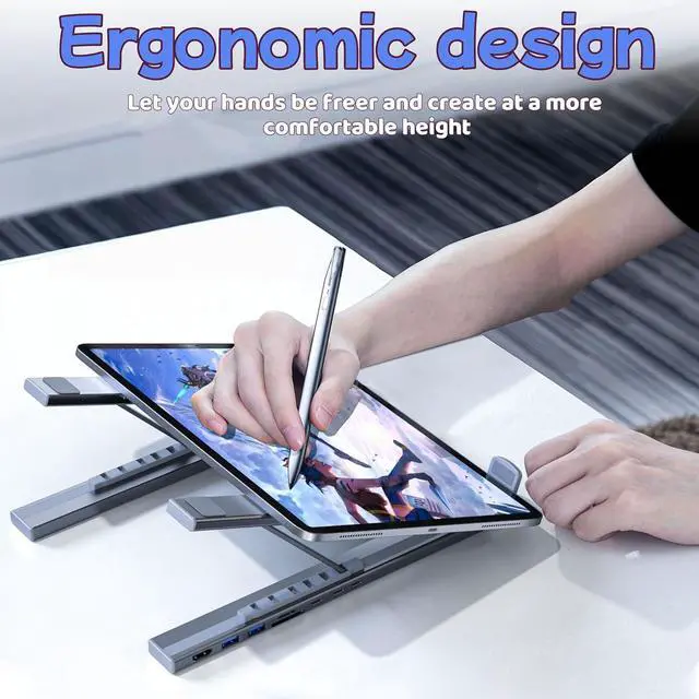 Alt view image 2 of 7 - 8-in-1 USB-C Laptop Stand, 2025 New Upgraded Laptop Stand Docking Station,Portable All-in-One 8-Port,Type C Hubs Adapter with 4K HDMI, 2 USB 3.0,Pd 100w, Plug and Play for Office,School,Home (8-in-1)