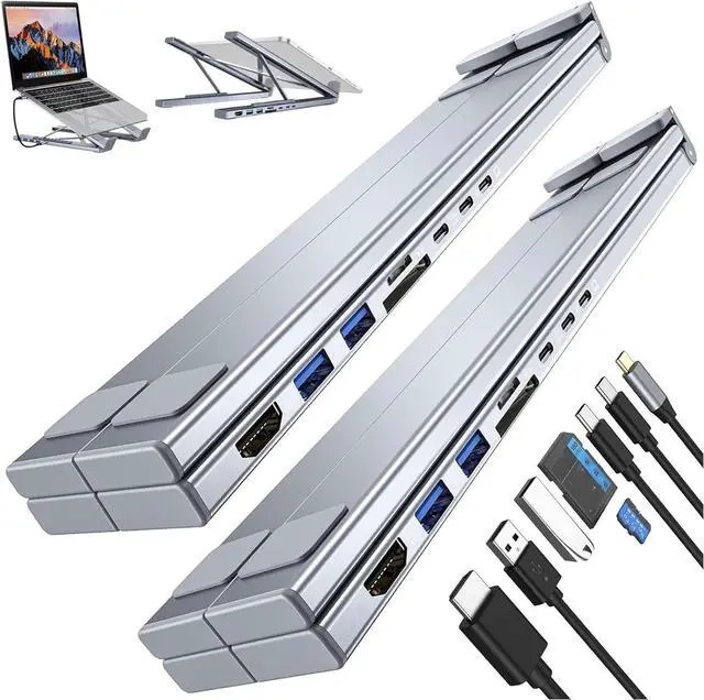 Main image of Civilizek Civilized 8-in-1 USB-C Laptop Stand, Upliftjoys Portable Adjustable Flat Laptop Docking Station Stand with 4k HDMI, 2 USB 3.0, Pd 100w, Universal for Offices, Corporate Desks, Cafes (2PCS)