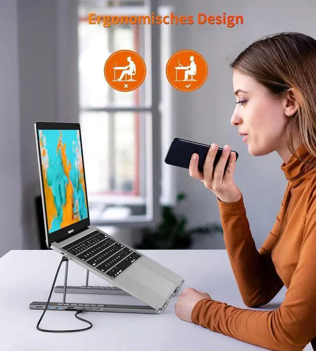 Alt view image 4 of 7 - 8-in-1 USB-c Laptop Stand, Laptop Stand with Docking Station, Laptop Docking Station with 4K HDMI, 2 USB 3.0, PD 100W, Universal Dock Stations for Various Brands