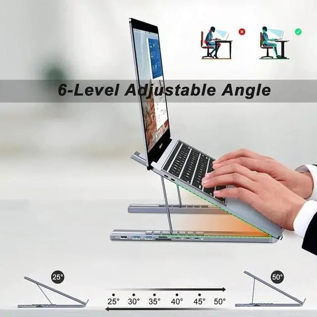 Alt view image 3 of 7 - Civilized 8 in 1 USB Laptop Stand, Laptop Docking Station Stand, Adjustable Aluminum Notebook Computer Stand, 8 in 1 USB C Hub with 4k HDMI, 2 USB 3.0, Pd 100w, Plug and Play (2pcs)