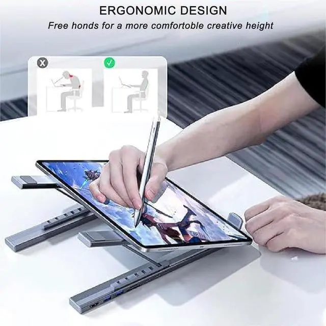 Alt view image 7 of 7 - Civilized 8 in 1 USB Laptop Stand, Laptop Docking Station Stand, Adjustable Aluminum Notebook Computer Stand, 8 in 1 USB C Hub with 4k HDMI, 2 USB 3.0, Pd 100w, Plug and Play (2pcs)
