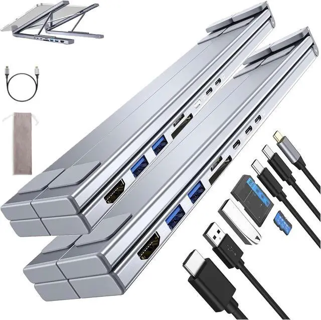 Main image of Civilizek 8-in-1 USB-C Laptop Stand, Civilized Portable Adjustable Laptop Docking Station Stand, with 4k Hdmi, 2 USB 3.0, Pd 100w, Type C Hubs Adapter for Home, Office Cafes and School Use (2Pcs)