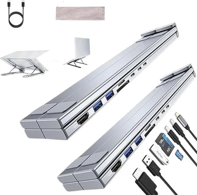 Main image of 8-in-1 USB-C Laptop Stand,Laptop Stand with USB Ports,Laptop Docking Station Stand,8 in 1 USB-C Hub with 4k Hdmi, 2 USB 3.1, Pd 100w, Multiport Adapter Universal (Silver-2PCS)
